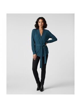 The North Face Monterey Blue Terry Wrap Tie Cardigan Sweater size large